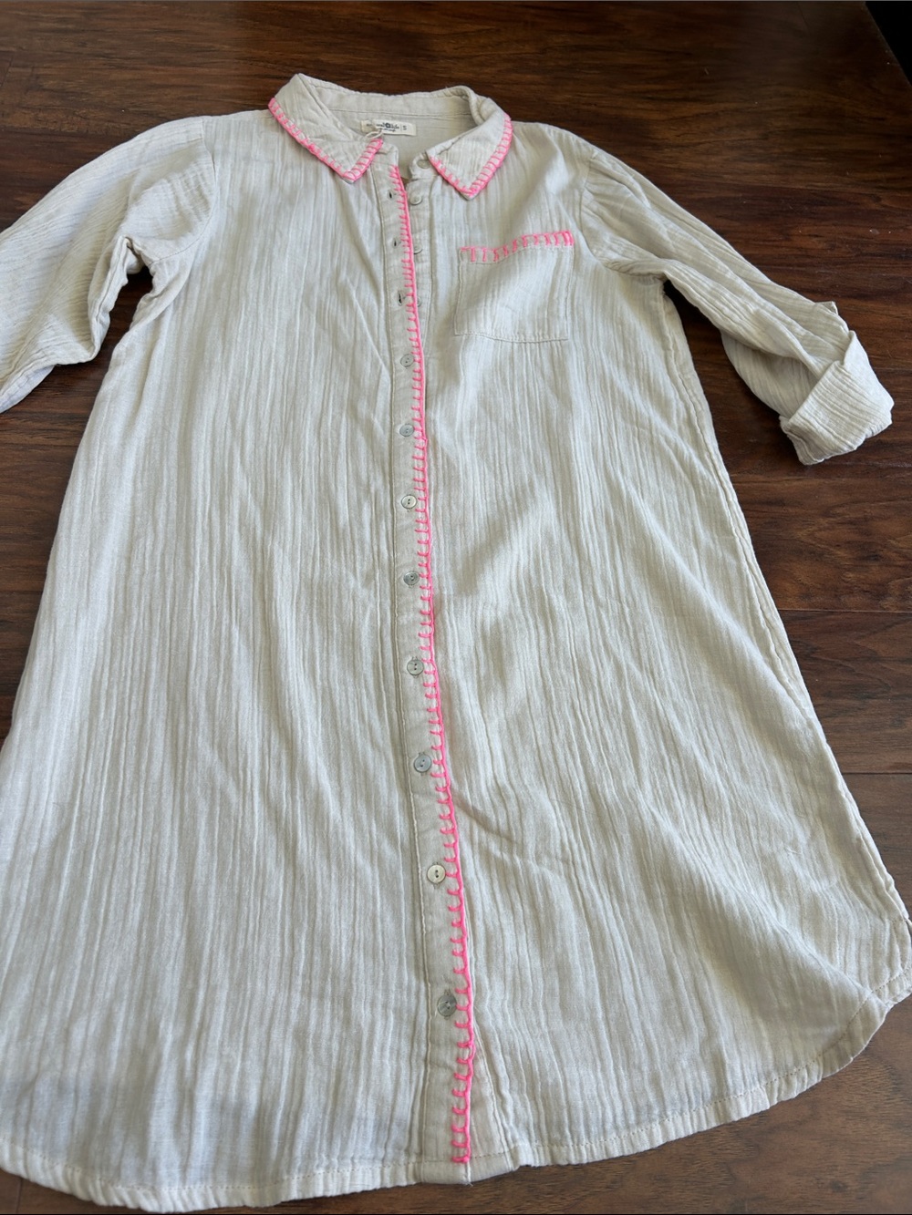 NATURAL LIFE Cream Button-Up Tunic with Pink Trim - Picture 5 of 8